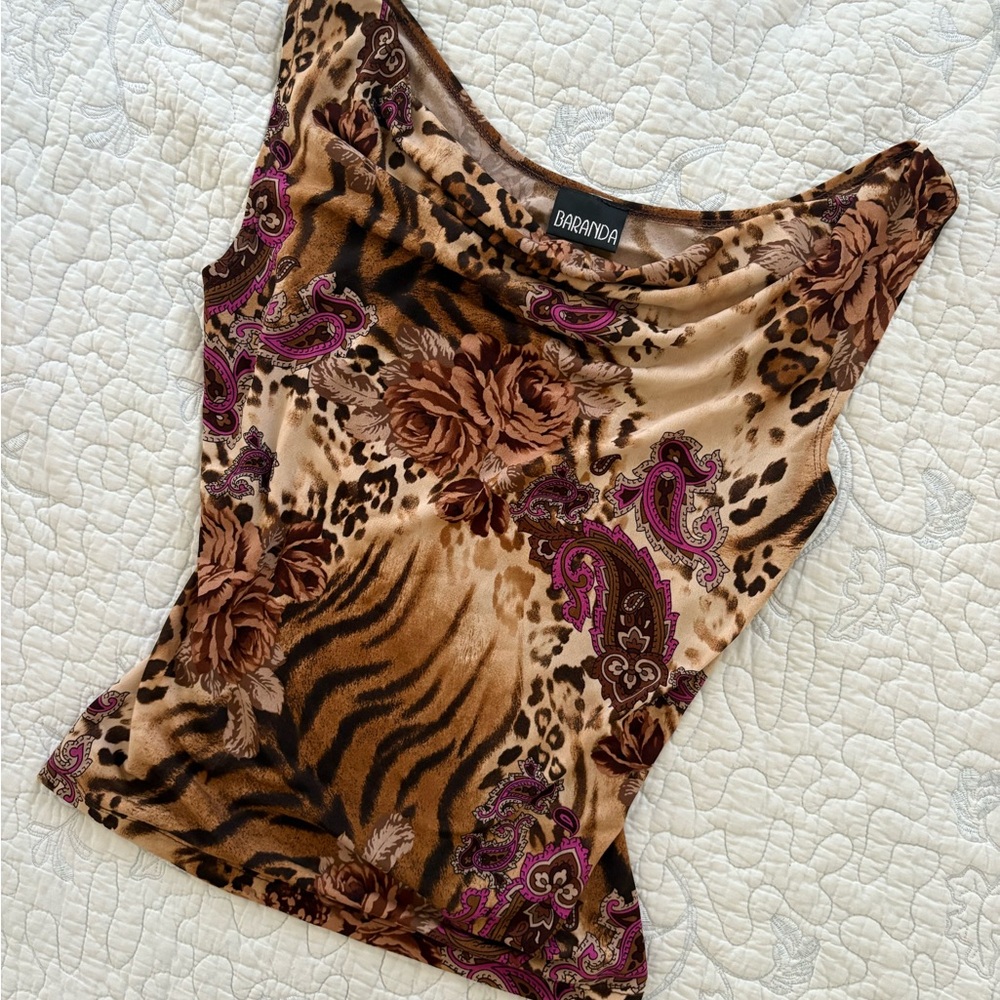Women's Animal Print Top - Brown and Purple